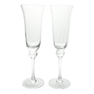 1970s Vintage Pair of Optic Ball Stem Fluted Champagne Glasses For Sale