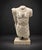 Spectacular Italian sculpture, early 19th century "Male Bust" featuring draped attire and a *lorica musculata* (muscled...