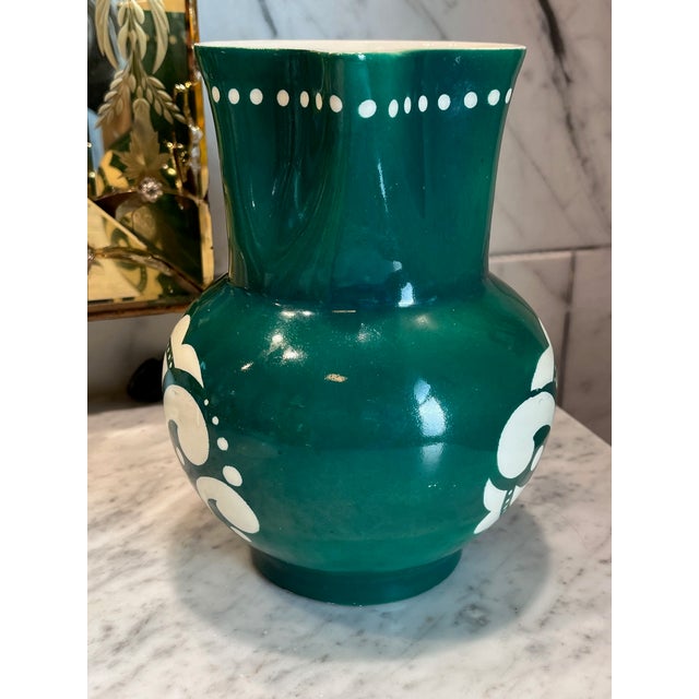 1930s 1930s Hand-Painted Ditmar Urbach Green Pitcher From Czechoslovakia For Sale - Image 5 of 8