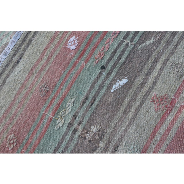 Vintage Turkish Kilim Runner With Blue, Orange, and Soft Lavender Stripes For Sale - Image 11 of 11