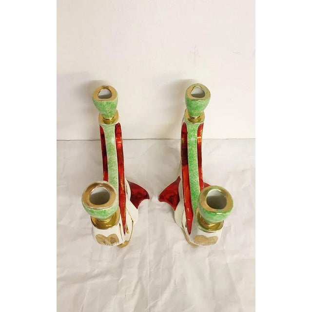 Painted Ceramic Candleholders, France, 1950s, Set of 2 For Sale - Image 6 of 11
