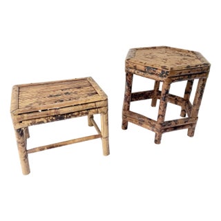 Burnt Tortoise Shell Finished Bamboo Accent Tables - Set of 2 For Sale