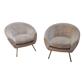 Lounge Chairs in Bouclé Fabric with Brass Feet, Italy, 1950s, Set of 2 For Sale