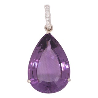 8.1Ct Amethyst Pendant With Earth Mined Diamond Accents: Solid 14k Gold, 23x16mm For Sale