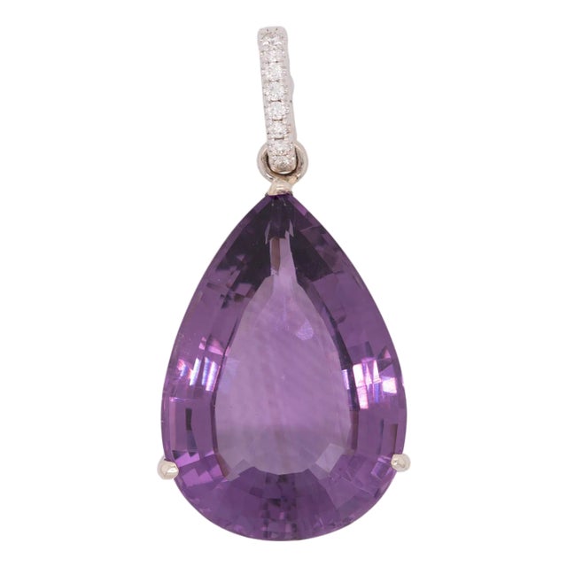 8.1Ct Amethyst Pendant With Earth Mined Diamond Accents: Solid 14k Gold, 23x16mm For Sale