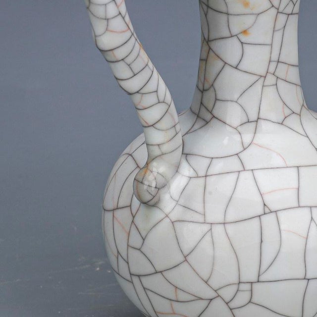 Chinese Ceramic Wine Pot Guan Ware Crackle Glaze Celadon Flagon For Sale - Image 10 of 13