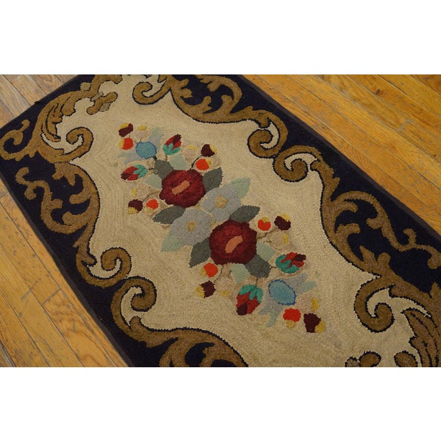 Sublime Tan Beige Color With Beautiful Flower Design Antique American Hooked Rug For Sale - Image 4 of 10
