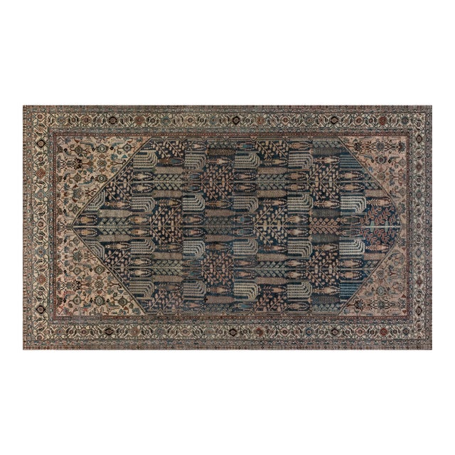 Early 20th Century Persian Bakhtiari Handmade Wool Rug in Blue, Red, Camel For Sale