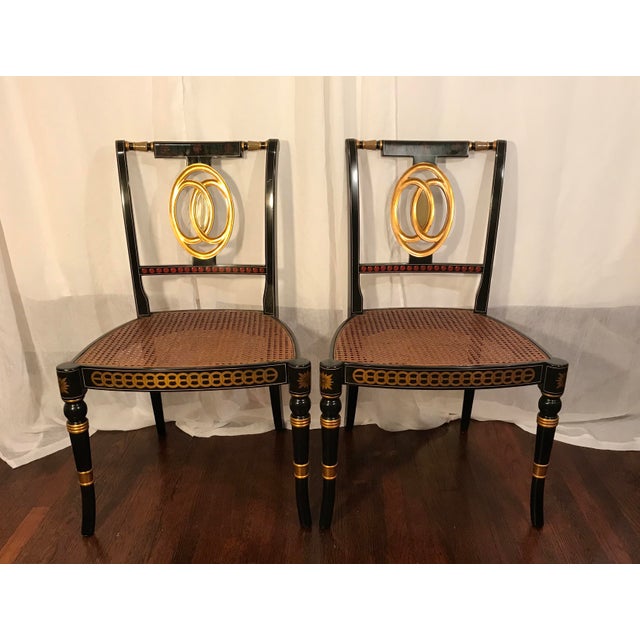 Early 20th Century Hand Painted Black Lacquered Regency Chairs a Pair Chairish