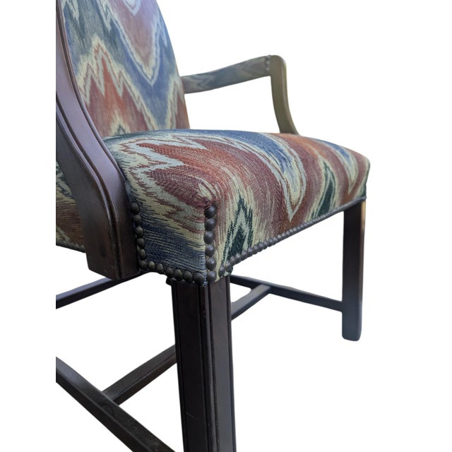 Vintage Schumacher Flamestitch Upholstered Federal Arm Chair For Sale - Image 10 of 18