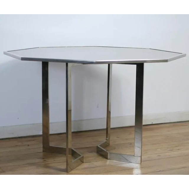 French Chrome Steel and Glass Dining Table, 1970s For Sale - Image 4 of 18