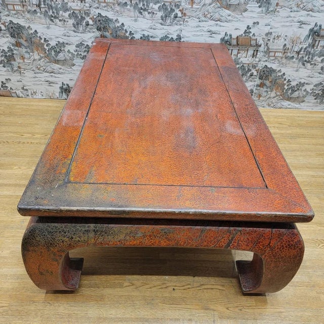 Early 20th Century Antique Shanxi Province Red Lacquer Elm Coffee Table For Sale - Image 5 of 11