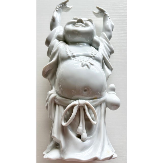 Chinese Chinese White Porcelain Laughing Buddha Figurine Vintage For Sale - Image 3 of 10