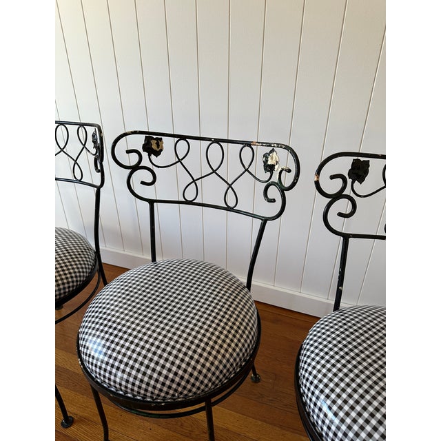 Mid 20th Century Vintage Wrought Iron Dining Chairs Attributed to Russell Woodard, Set of Four For Sale - Image 5 of 11