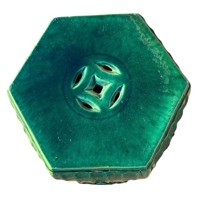 Chinese Garden Seat Celadon Ceramic Emerald Green Stool Antique Decor Large 16"h For Sale In San Francisco - Image 6 of 18
