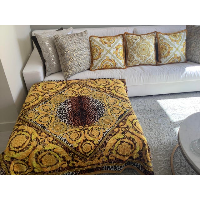 Gold Alterier Versace Custom Made Barocco Animal Print Velvet Throw - 55”55” For Sale - Image 8 of 13