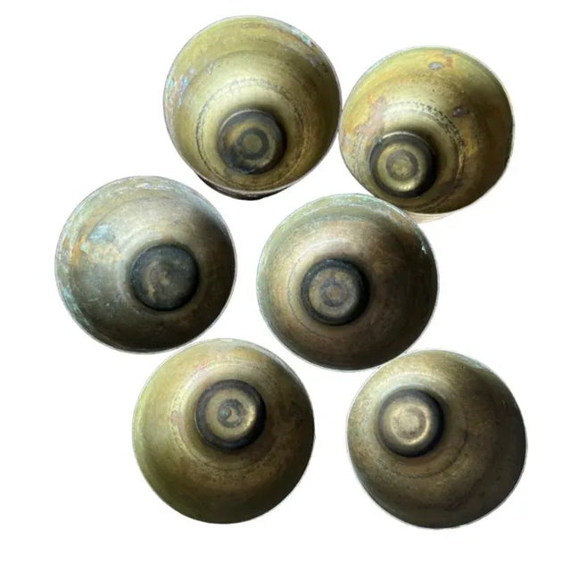 Small Antique Brass Tea Cups- Set of 6 For Sale - Image 4 of 4