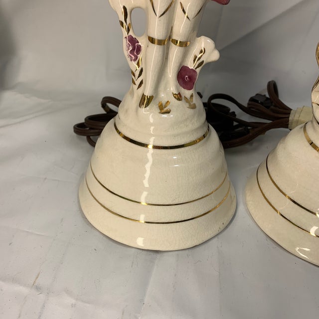 Victorian Vintage Porcelain "Colonial Couple" or "Victorian Courting Couple" Boudoir Vanity Lamps - a Pair For Sale - Image 3 of 8