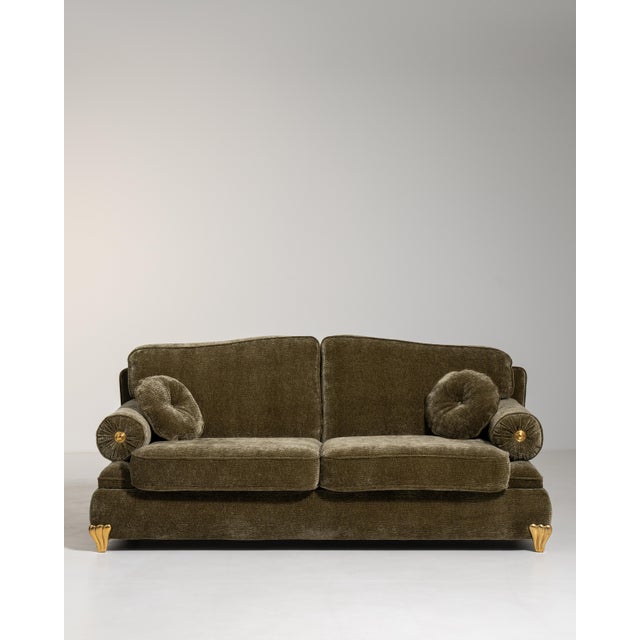 Conceived in Italy during the fertile design decade of the 1970s, this refined upholstered sofa exemplifies the period's...