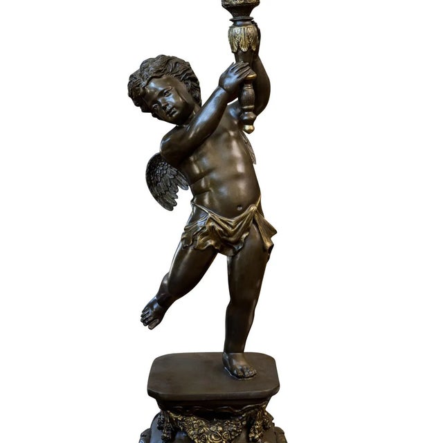 Monumental Pair of French Napoleon III Style Bronze Patinated 13-Light Figural Torchières, 91” For Sale - Image 9 of 10