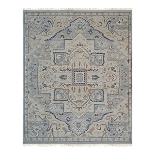 6x9 Unique Comfortable Blue Traditional Medallion Hand Knotted Wool Carpet Rug For Sale