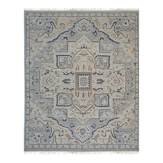 6x9 Unique Comfortable Blue Traditional Medallion Hand Knotted Wool Carpet Rug For Sale