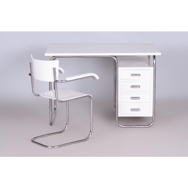 Silver Czech Bauhaus Writing Desk with Chair in Chrome and Lacquered Wood, 1930s, Set of 2 For Sale - Image 8 of 8