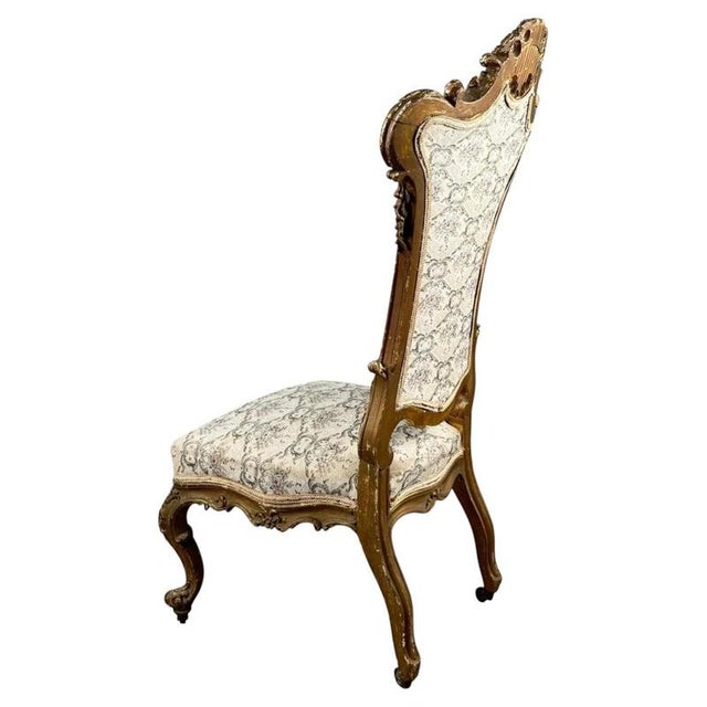 Gold Antique Rococo Revival French Giltwood Armchair with Floral Upholstery For Sale - Image 8 of 11