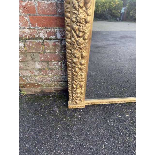 Large Antique English Arched Top Overmantle Mirror with Gilt Ornate Frame, 19th Century For Sale - Image 4 of 6