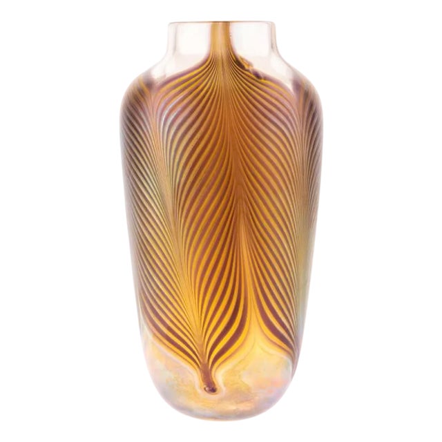 Iridescent Hand Blown Studio Glass Vase by Keith Bowlby in the style of Loetz For Sale