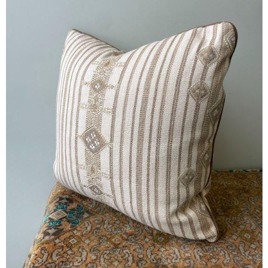 Boho Chic Pair of Neutral Striped Larsen Fabric Pillows For Sale - Image 3 of 3