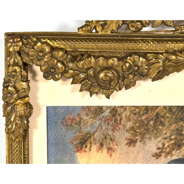 19th Century Antique Miniature Portrait Painting of Young Lady in Gilded Ribbon Crest Bow Frame For Sale - Image 5 of 18