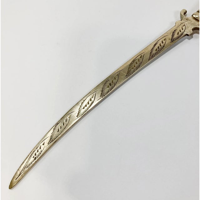 Mid 20th Century Vintage Etched Brass Samurai Sword Letter Opener For Sale - Image 5 of 6