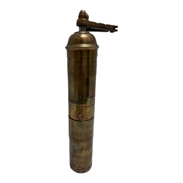 Vintage Aged Tall Brass Spice or Pepper Mill Grinder For Sale