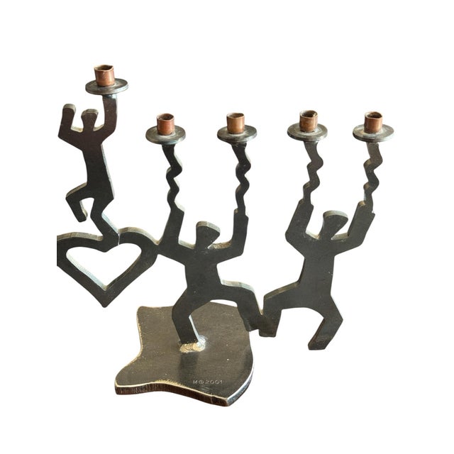Black 1990s Modernist Cut Steel Art Menorah Dancing Figures For Sale - Image 8 of 12