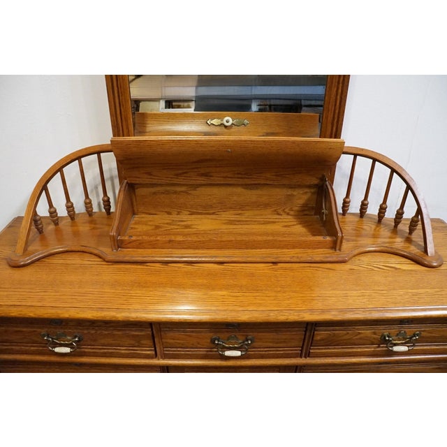 Late 20th Century Lexington Recollections Solid Oak Rustic Country French 64" Triple Door Dresser W Mirror 468-235 / 468-207 For Sale - Image 5 of 16