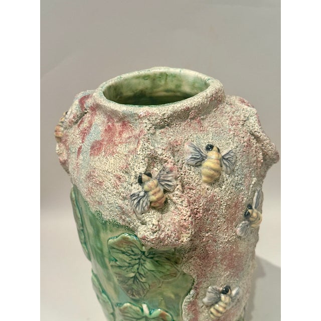 Vintage Mexican Majolica Vase Mercario Murguia Bees & Leaves For Sale - Image 9 of 13