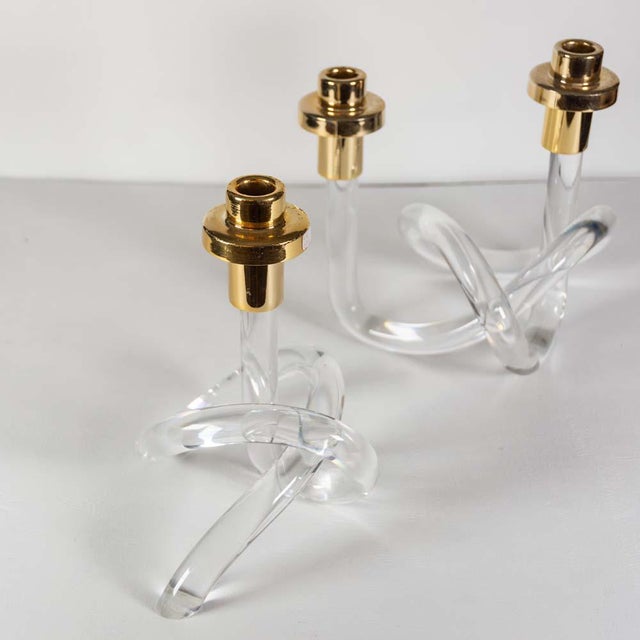 Acrylic and Brass Pretzel Candleholder, 1960s For Sale - Image 4 of 5