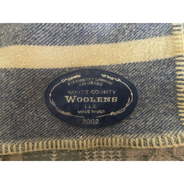 2000 - 2009 Vintage Routt Co Woolen Mills Queen Size Yellow Blue Stripe Blanket - 82" X 94" For Sale - Image 5 of 7