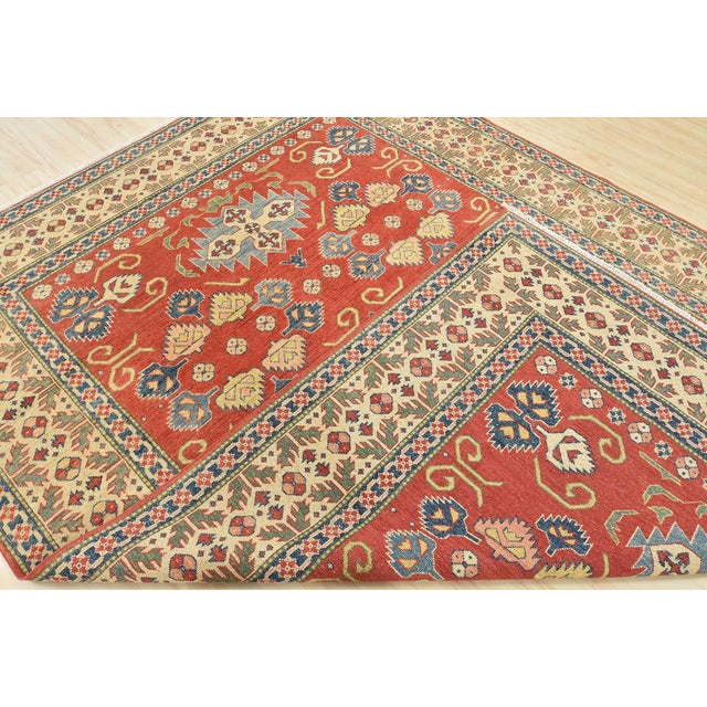 Kazak Rug 8′ X 10’11” Red Wool Tribal Hand-Knotted Oriental Carpet For Sale - Image 14 of 15