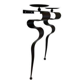 1980s Brutalist Serpentine Metal Wall Sconce Candle Holders - a Pair. For Sale