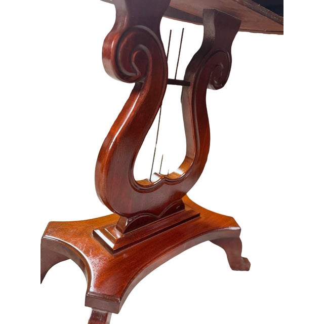 Gray Vintage Neoclassical Lyre-Base Marble-Top Accent Table For Sale - Image 8 of 11