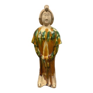 Mid Century Large Chinese Sancai Glazed Pottery Figure - Tang Court Lady For Sale