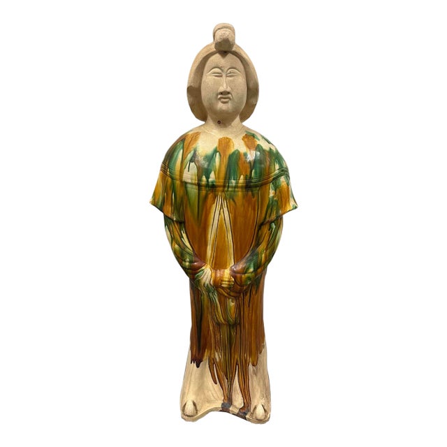 Mid Century Large Chinese Sancai Glazed Pottery Figure - Tang Court Lady For Sale