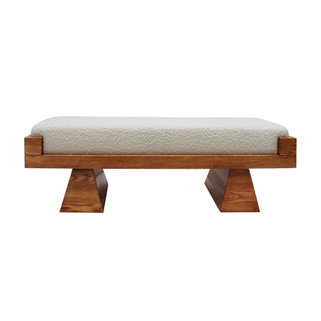 Italian Brutalist Bench in Oak and Wool Bouclé, 2000s For Sale - Image 12 of 12