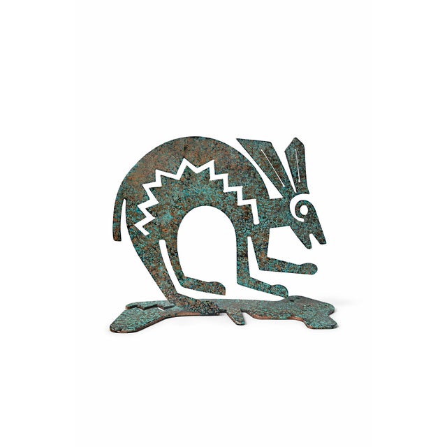 Late 20th Century Southwestern Kokopelli Style Metal Sculpture – Hand-Painted Patina Tabletop Art For Sale In Los Angeles - Image 6 of 9