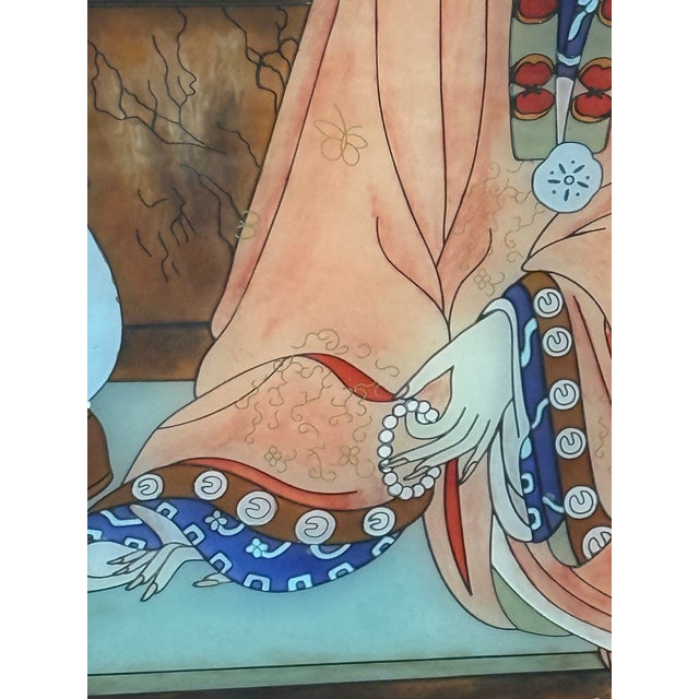 Red Qing Dynasty Style “Beauties of Prince Yong” Backlit Decorative Panels, Pair For Sale - Image 8 of 12