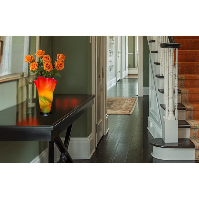 Red Murano Sunburst of Colors Art Glass Fazzoletto Vase For Sale - Image 8 of 18