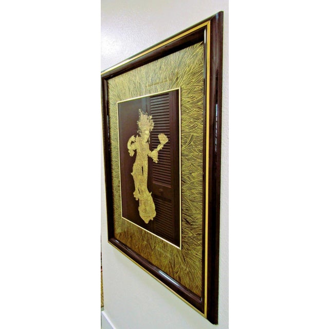 Gold 1960s Large Sebet Silverman Verre Églomisé Thai Dancer Gold Leaf Sculptural Wall Art For Sale - Image 8 of 11