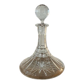 Vintage European Cut Crystal Decanter With Globe Stopper Mid-Century Barware For Sale